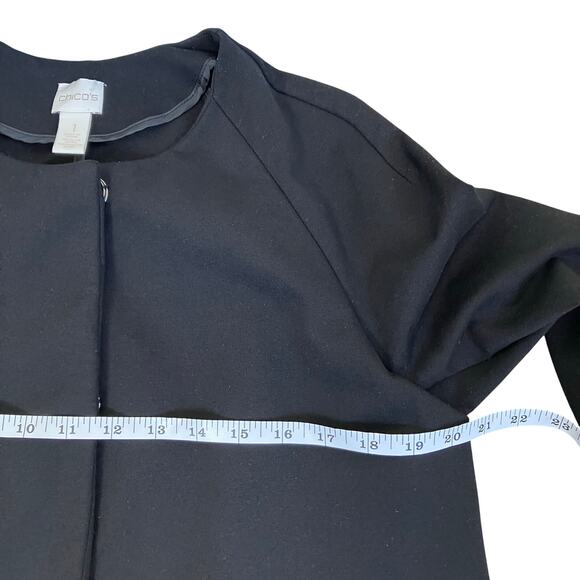 Chico's Sz 1 / US M Black Trench Topper Jacket Coat Tie-Belt Elegant Flattering - Picture 12 of 16